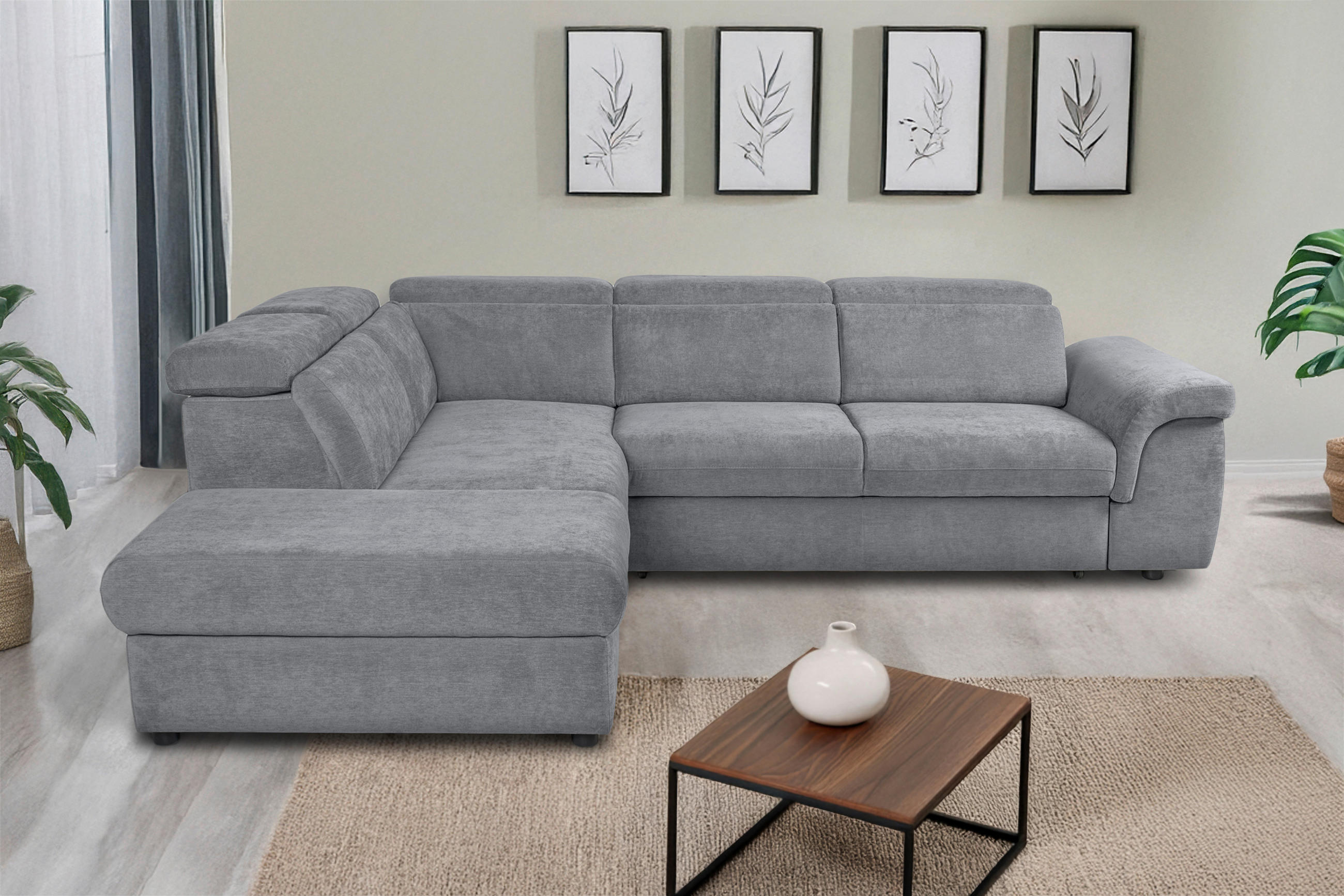 ECKSOFA Grau Flachgewebe  - Schwarz/Grau, KONVENTIONELL, Kunststoff/Textil (235/280cm) - Carryhome