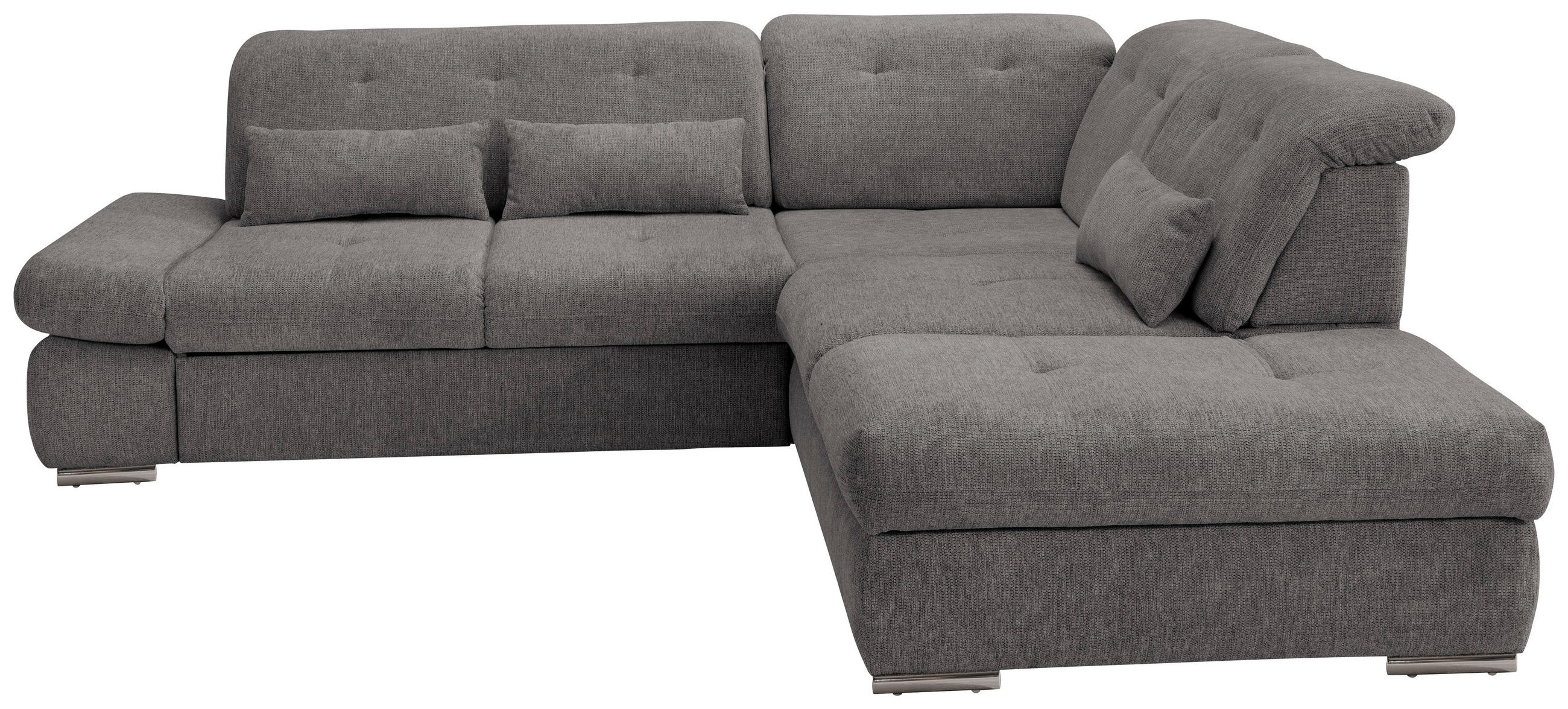 ECKSOFA 280/254 cm  in Chenille Braun, Grau Nierenkissen, Bettkasten, Schlaffunktion, Rücken echt, Kopfteilverstellung, Sitztiefenverstellung, Liegefläche im Originalstoff  280/254 cm  - Chromfarben/Braun, Design, Textil/Metall (280/254cm) - MID.YOU