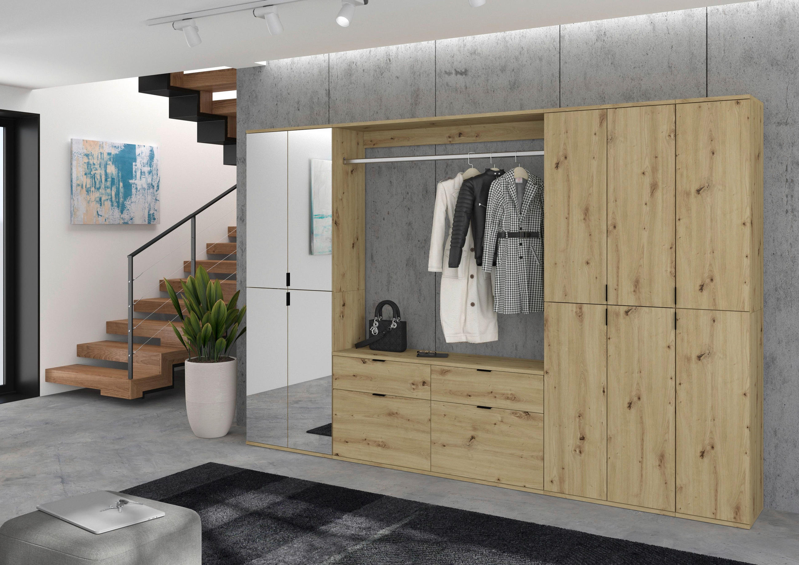 GARDEROBE 4-teilig  in 273/193/34 cm  - KONVENTIONELL, Glas/Holzwerkstoff (273/193/34cm) - MID.YOU