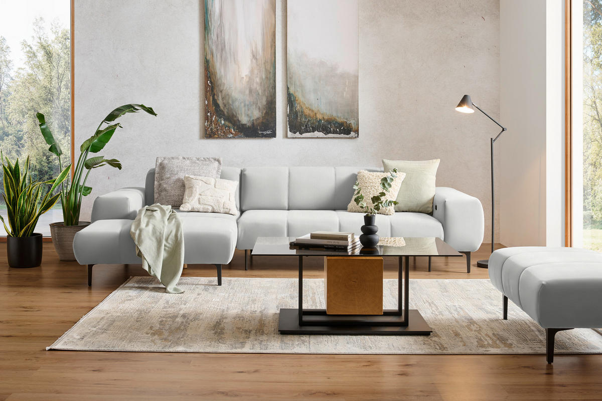 ECKSOFA in Chenille Weiss  - Weiss/Schwarz, Design, Textil/Metall (167/311cm) - Xora