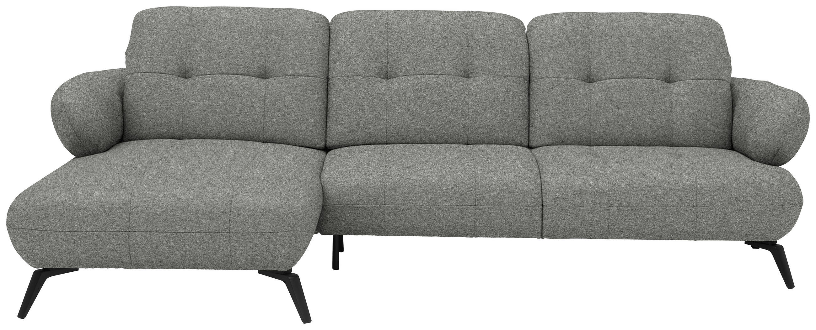 ECKSOFA 180/282 cm  in Chenille Hellgrau Rücken echt, Kopfteilverstellung  180/282 cm  - Hellgrau/Schwarz, MODERN, Textil/Metall (180/282cm) - Novel