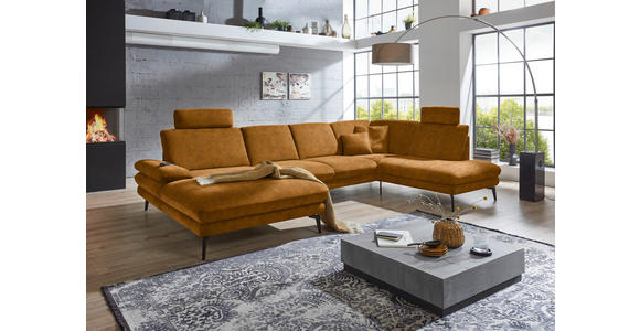 WOHNLANDSCHAFT in Velours Cognac - Cognac/Schwarz, Design, Textil/Metall (180/344/208cm) - Dieter Knoll