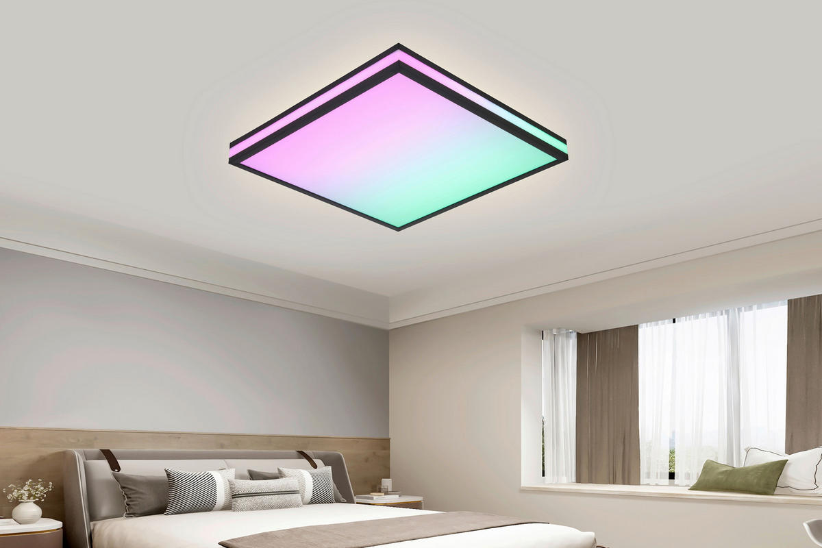 STROPNÉ LED SVIETIDLO, 45/45/7,5 cm - čierna/biela, Lifestyle, kov/plast (45/45/7,5cm) - Novel