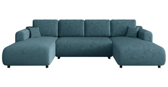 Wohnlandschaft inkl. Funktion Türkis Cord  - Türkis/Schwarz, KONVENTIONELL, Textil (200/360/200cm) - Xora