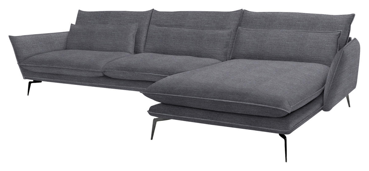 ECKSOFA in Webstoff Anthrazit  - Anthrazit/Schwarz, Design, Textil/Metall (338/165cm) - Hom`in