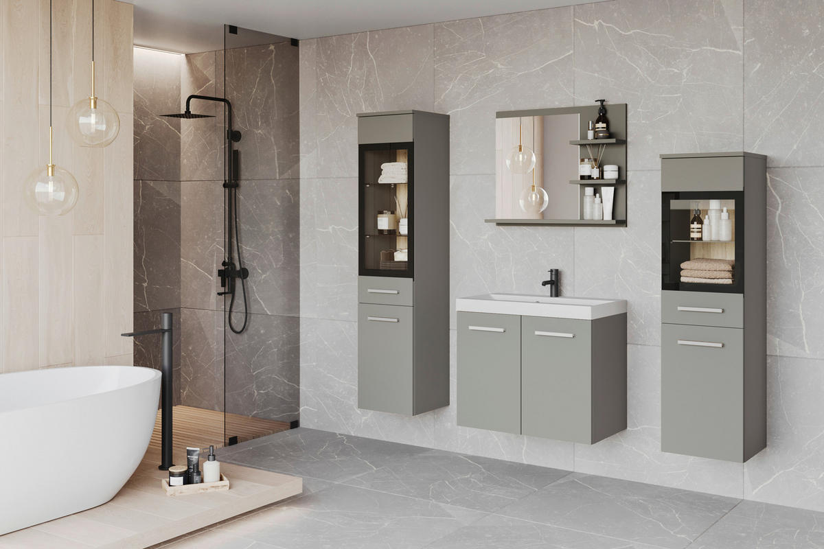 BADEZIMMER 5-teilig  in  - Hellgrau/Weiß, LIFESTYLE, Glas/Keramik (120,4/131,5/34,5cm) - P & B