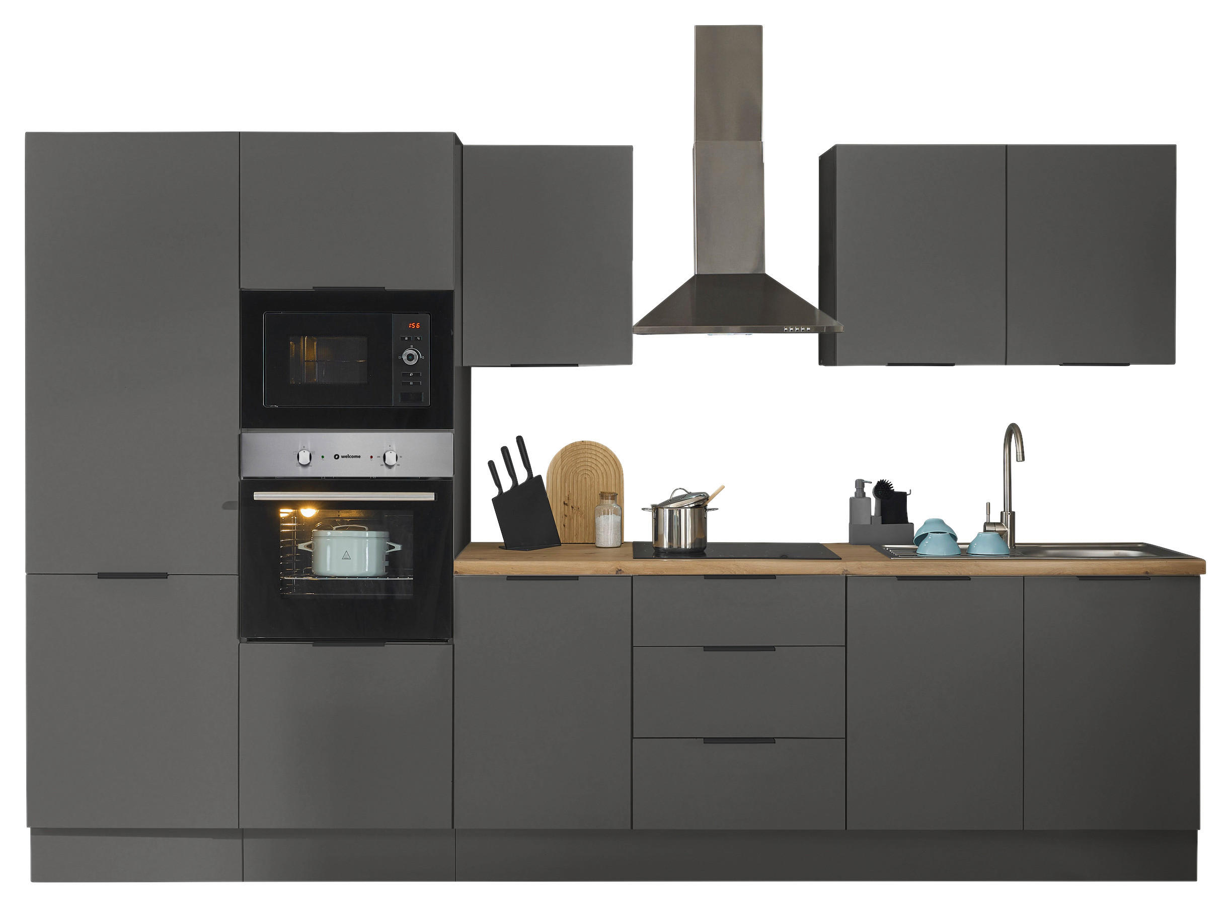KÜCHENBLOCK Multan  in Graphitfarben  - Schwarz/Graphitfarben, Basics, Holzwerkstoff/Metall (330/211/60cm) - Carryhome