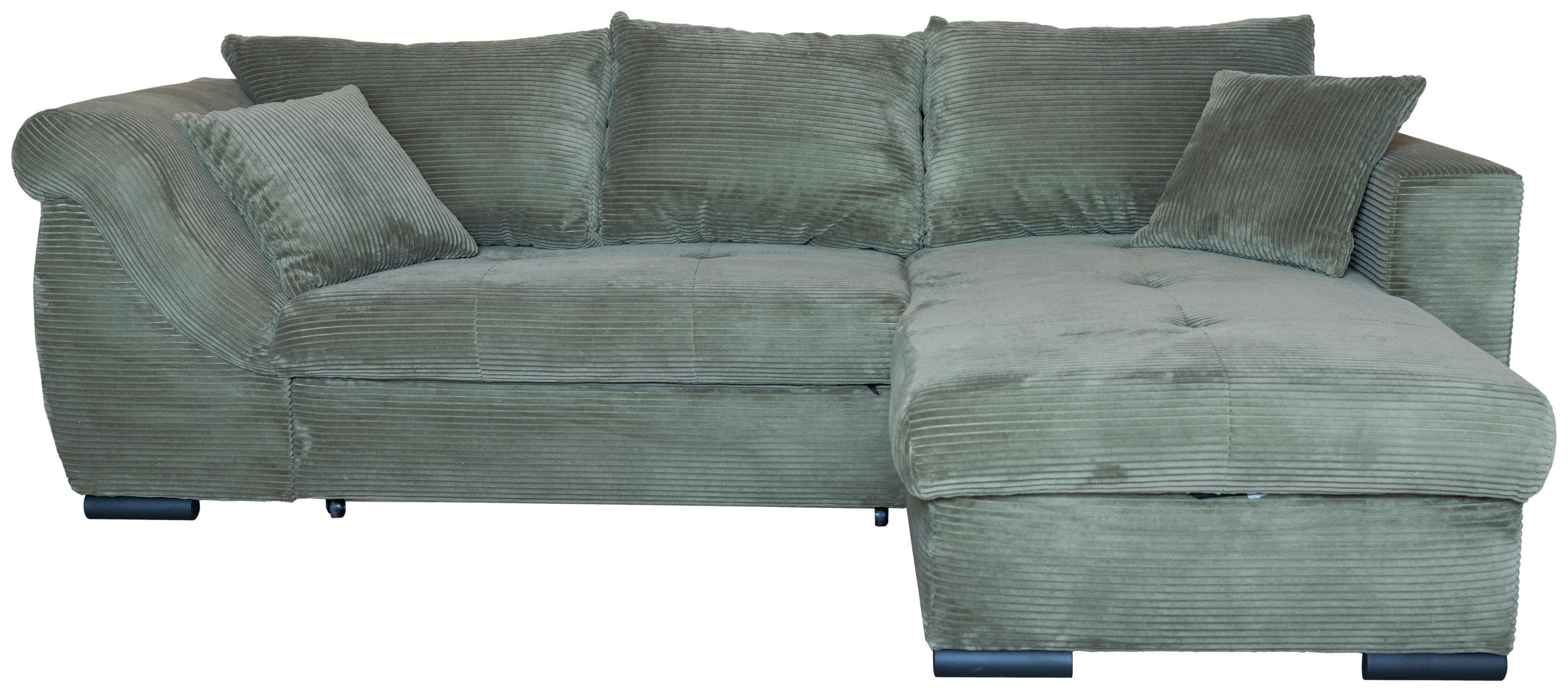 ECKSOFA Dunkelgrün Cord  - Dunkelgrün/Schwarz, KONVENTIONELL, Textil/Metall (258/168cm) - Carryhome