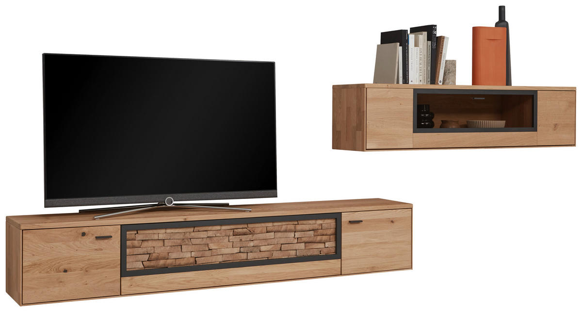 WOHNWAND  in Wildeiche 331,5/131,5/37,1 cm  - Wildeiche/Graphitfarben, Natur, Glas/Holz (331,5/131,5/37,1cm) - Valnatura