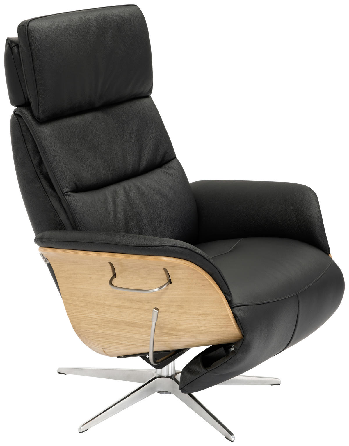 FÅTÖLJ i trä, läder svart  - kromfärg/svart, Design, metall/läder (80/104-113/76cm) - Welnova