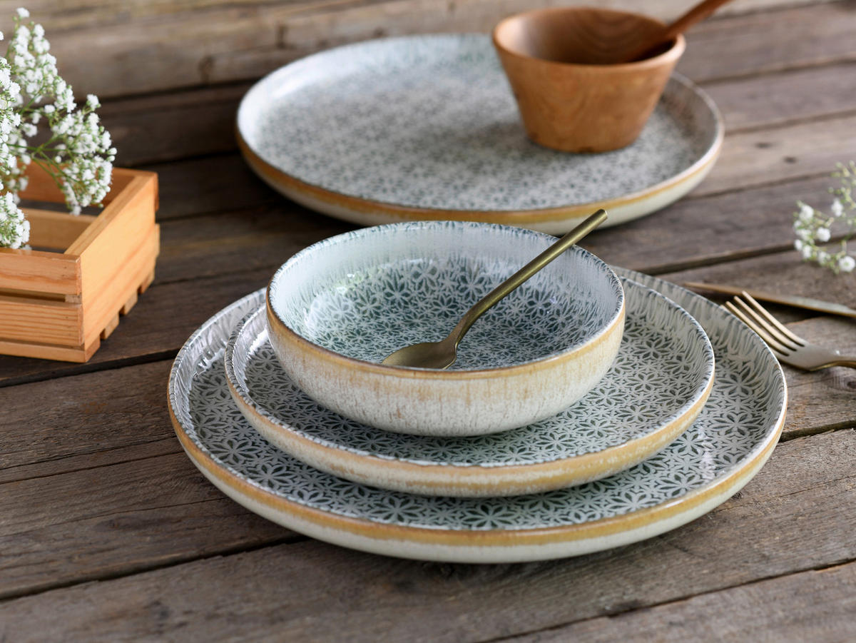TAFELSERVICE Uno Emiliana 12-teilig  - Creme/Grau, Basics, Keramik - Creatable