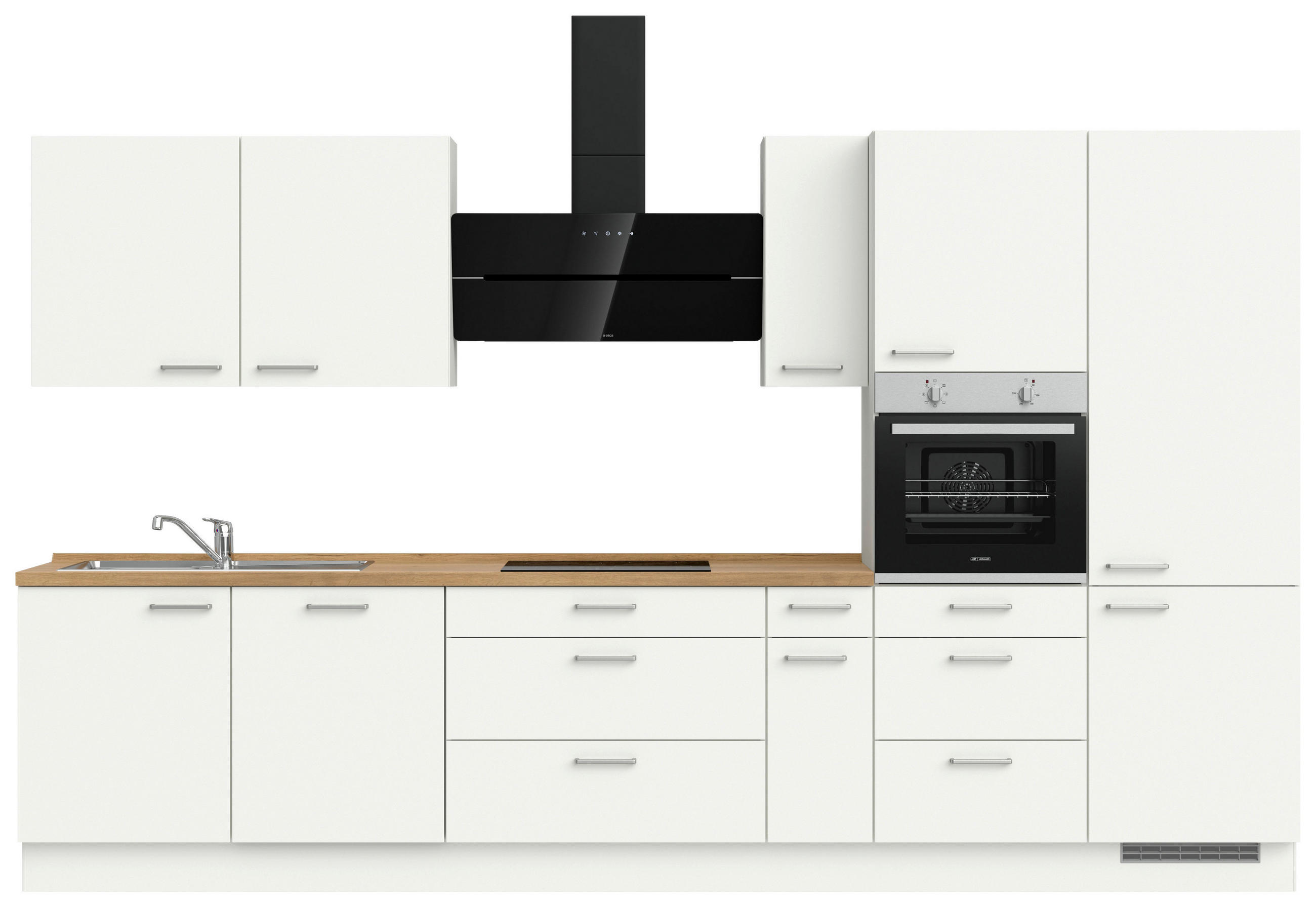 KÜCHENBLOCK 360 cm   in Weiß, Eichefarben  - Edelstahlfarben/Eichefarben, MODERN, Holzwerkstoff/Metall (360cm) - Nobilia