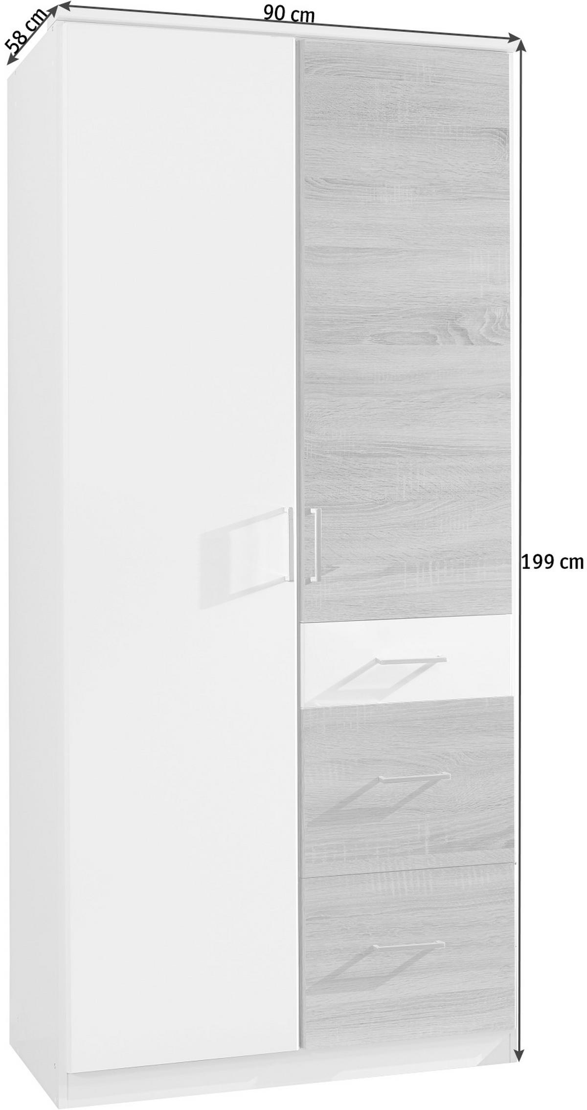 ORMAR SA KLASIČNIM VRATIMA bela, boja hrasta  90/199/58 cm  - boja hrasta/bela, Dizajnerski, pločasti materijal/plastika (90/199/58cm) - Xora