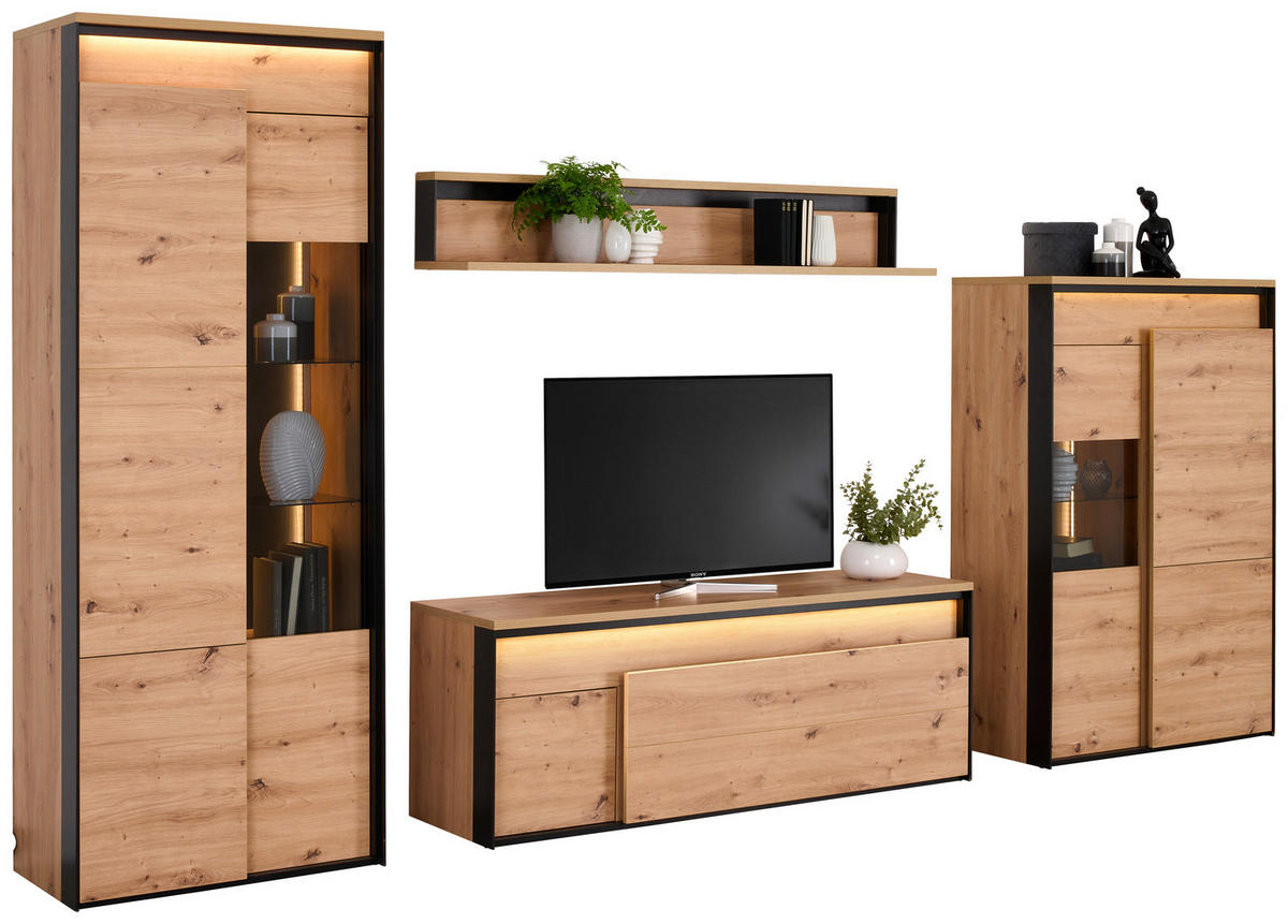 KOMODA POD TELEVIZI, černá, dub artisan, 155/55/41 cm - černá/dub artisan, Design, kompozitní dřevo/plast (155/55/41cm) - Hom`in
