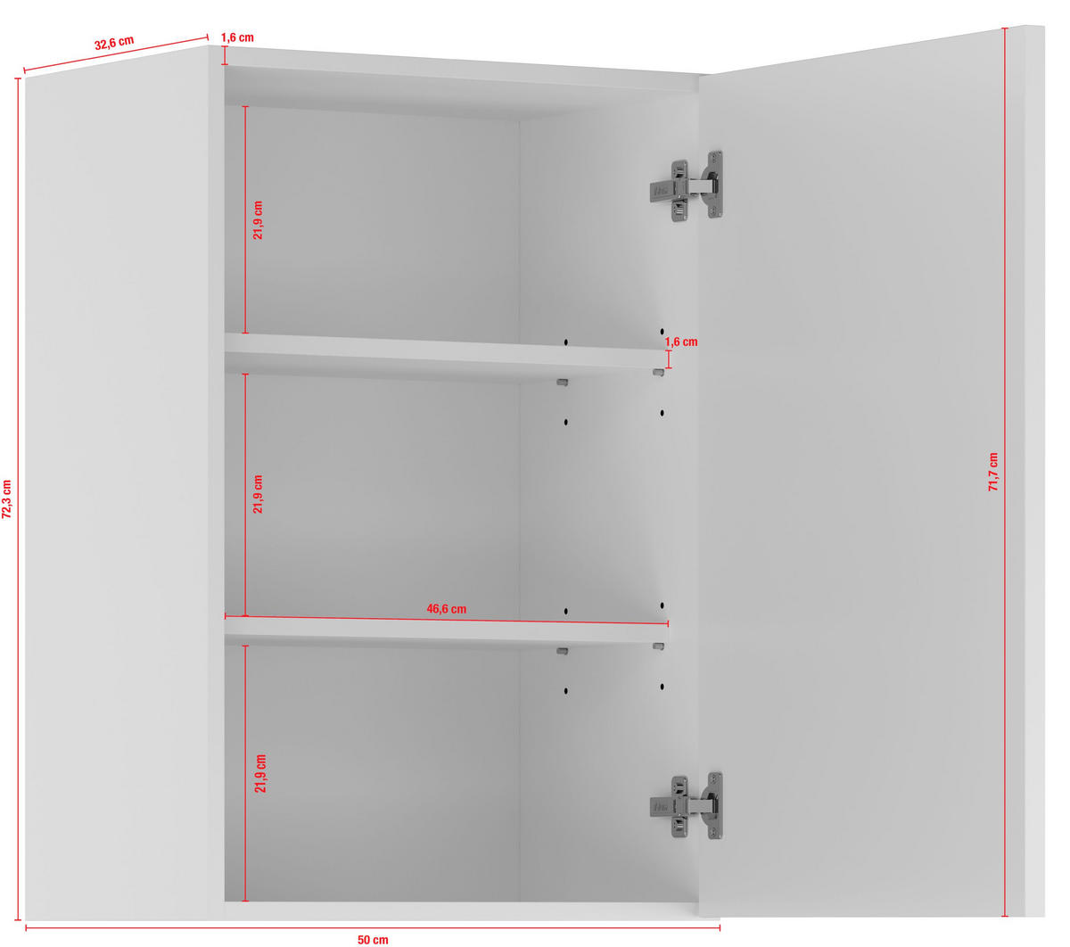 KÜCHENOBERSCHRANK 50/72,3/34,2 cm  in Weiß  - Edelstahlfarben/Weiß, Basics, Holzwerkstoff/Metall (50/72,3/34,2cm) - Impuls
