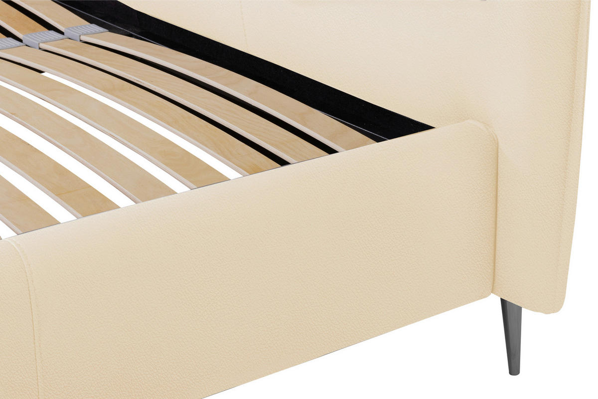 POLSTERBETT 160/200 cm,  in Beige, gepolstertes Kopfteil, Lattenrost, Bettkasten,  - Beige/Schwarzchrom, KONVENTIONELL, Leder/Holz (160/200cm) - Esposa