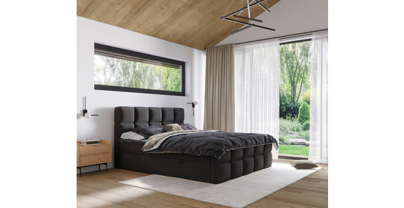 BOXBETT 160/200 cm,  in Schwarz, gepolstertes Kopfteil, Bettkasten, Topper, H3 = fest  - Schwarz, Design, Holzwerkstoff/Kunststoff (160/200cm) - Xora