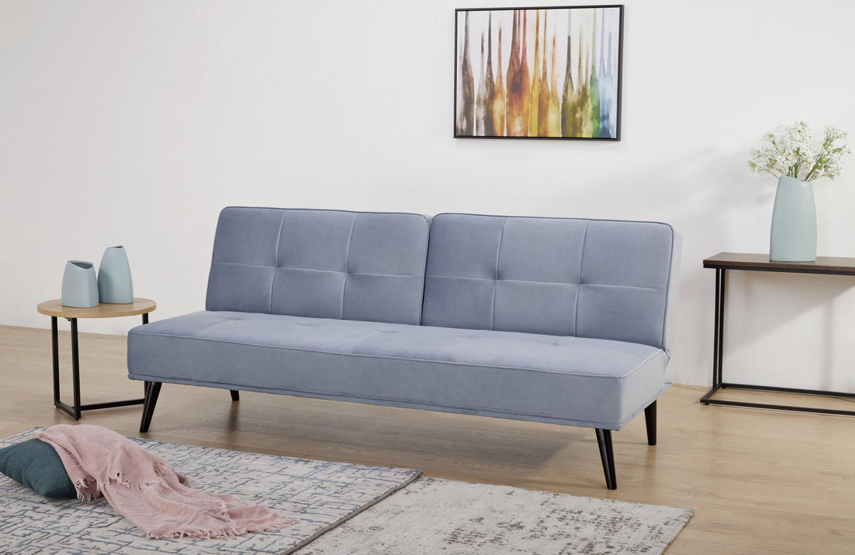 SCHLAFSOFA in Samt Hellblau  - Schwarz/Hellblau, Trend, Holz/Textil (191/81/81cm) - Ti'me