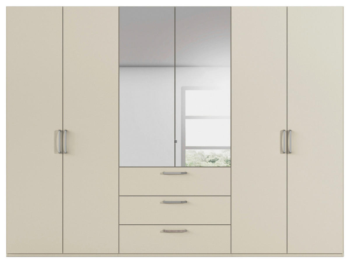 DREHTÜRENSCHRANK 301/235/61 cm,  in Champagner, 6-türig  - Chromfarben/Edelstahlfarben, Basics, Glas/Holzwerkstoff (301/235/61cm) - Novel