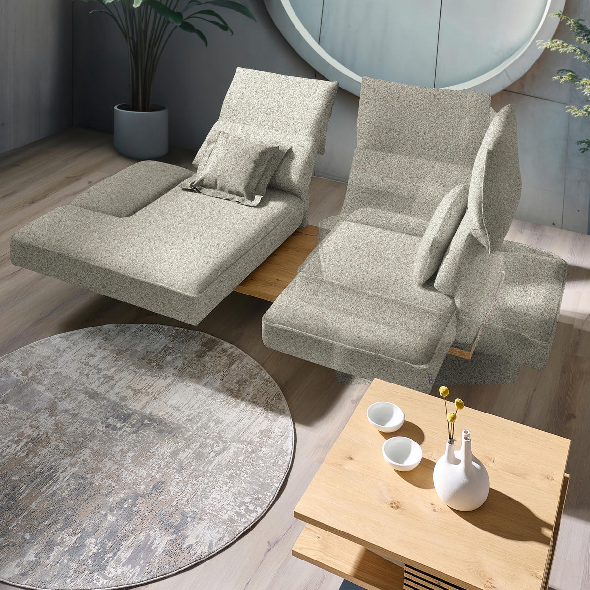 ECKSOFA Chenille Cappuccino  - Schwarz/Cappuccino, Design, Holz/Textil (132/240cm) - Koinor