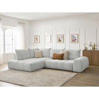 ECKSCHLAFSOFA EVEREST  mit Rücken echt, Armteil links, Armteil rechts Flachgewebe Hellgrau  - Hellgrau/Schwarz, MODERN, Kunststoff/Textil (320/212cm)