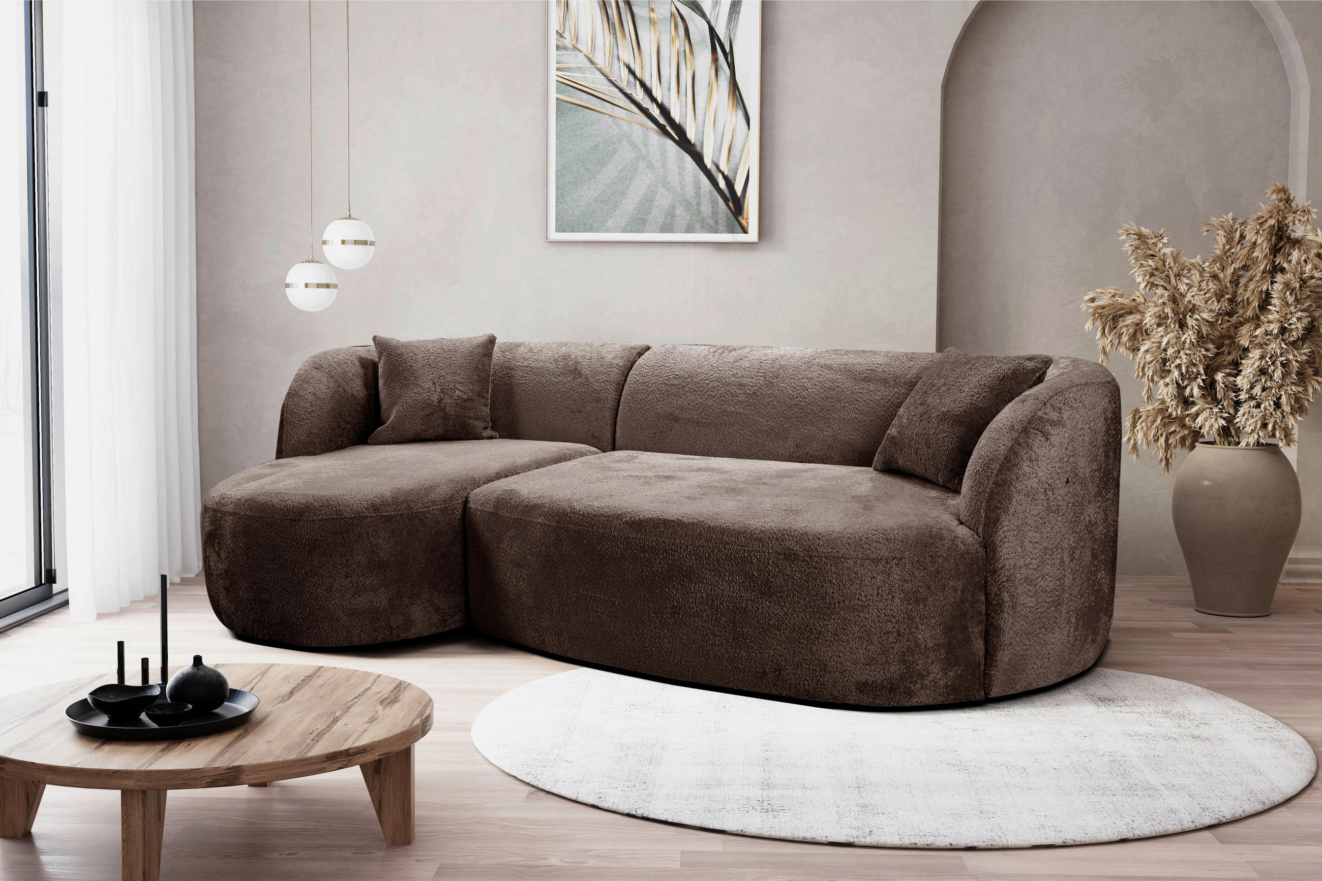 ECKSOFA in Bouclé Braun  - Schwarz/Braun, Design, Kunststoff/Textil (143/264cm) - MID.YOU