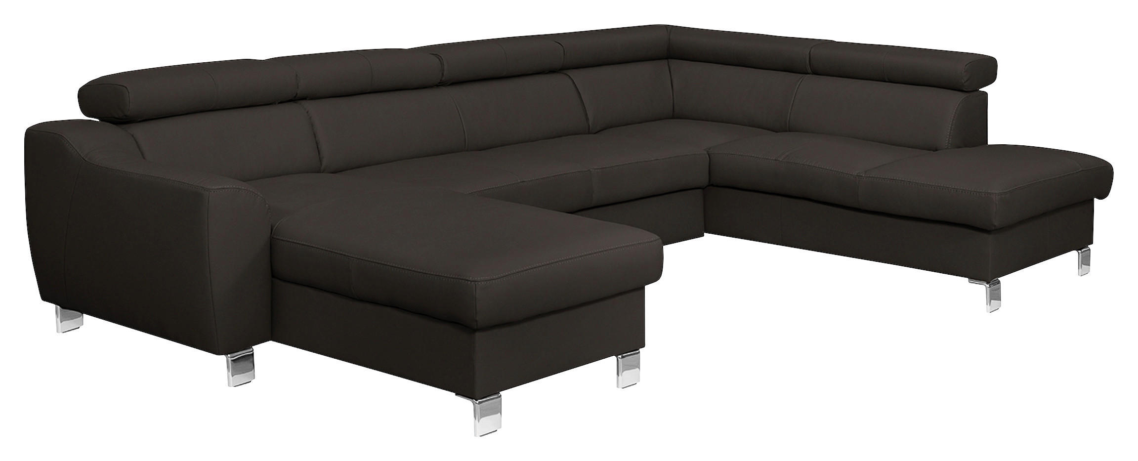 WOHNLANDSCHAFT in Lederlook Echtleder Dunkelbraun  - Chromfarben/Dunkelbraun, Design, Leder/Textil (175/315/208cm) - Livetastic