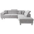 ECKSOFA inkl. Funktionen Hellgrau Cord  - Silberfarben/Hellgrau, Design, Textil/Metall (257/226cm) - Xora