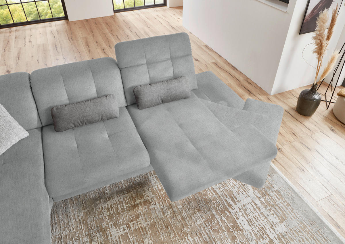 ECKSOFA in Flachgewebe Hellgrau  - Hellgrau/Schwarz, Design, Textil/Metall (190/309cm) - Beldomo Style