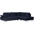 ECKSOFA in Flachgewebe Dunkelblau  - Dunkelblau, Design, Textil/Metall (296/229cm) - Novel