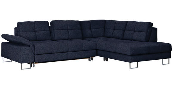 ECKSOFA in Flachgewebe Dunkelblau  - Dunkelblau, Design, Textil/Metall (296/229cm) - Novel