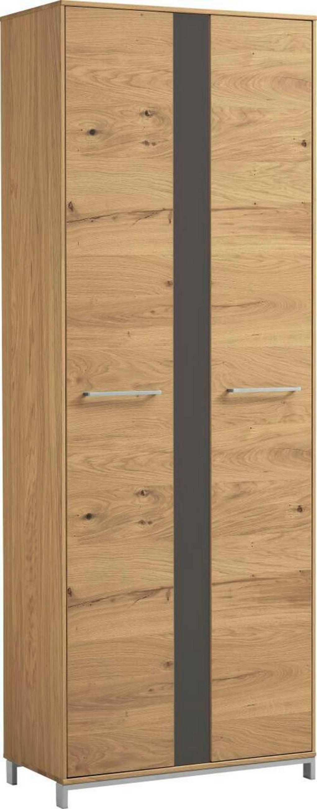 GARDEROBENSCHRANK  in 72/195/37 cm  - Edelstahlfarben/Eichefarben, Design, Glas/Holz (72/195/37cm) - Novel