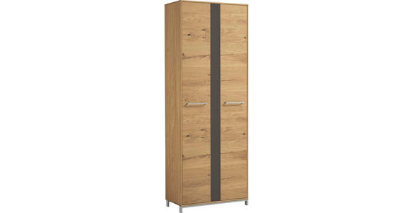 GARDEROBENSCHRANK in 72/195/37 cm - Edelstahlfarben/Eichefarben, Natur, Glas/Holz (72/195/37cm) - Novel