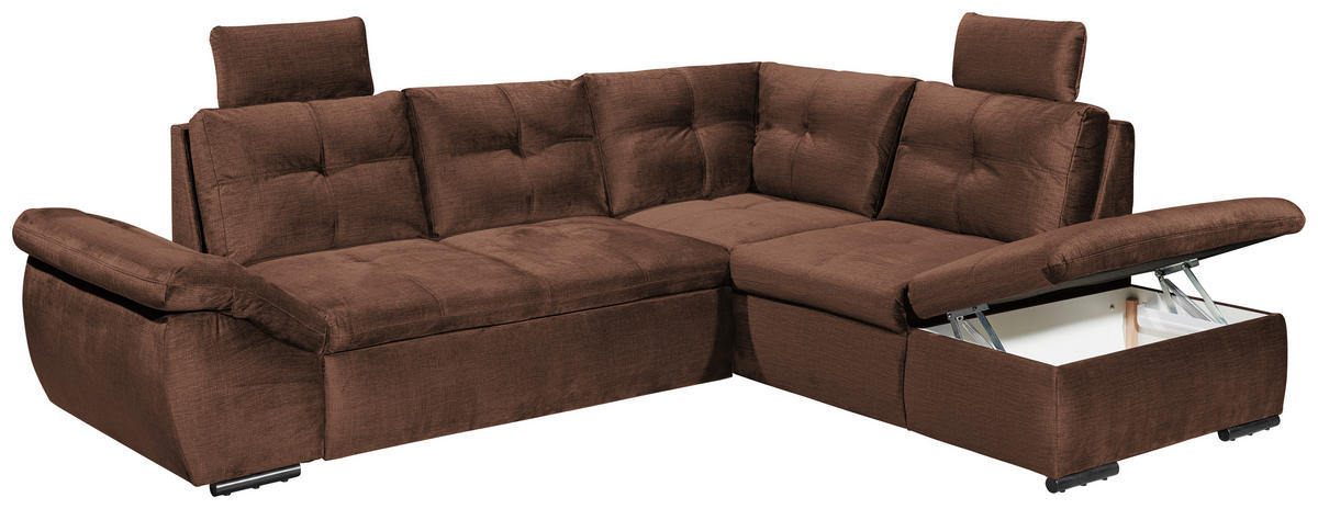 ECKSOFA in Mikrovelours Kupferfarben  - Schwarz/Kupferfarben, Konventionell, Kunststoff/Textil (265/217cm) - Carryhome