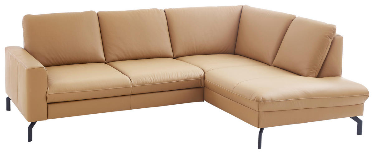 ECKSOFA in Echtleder Currygelb  250/194 cm  - Currygelb/Schwarz, Design, Leder/Metall (250/194cm) - Beldomo Premium