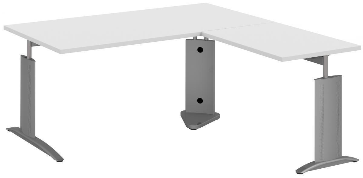 ECKSCHREIBTISCH 160/160/68-82 cm  in Weiß, Alufarben  - Alufarben/Weiß, Basics, Holzwerkstoff/Metall (160/160/68-82cm) - Moderano