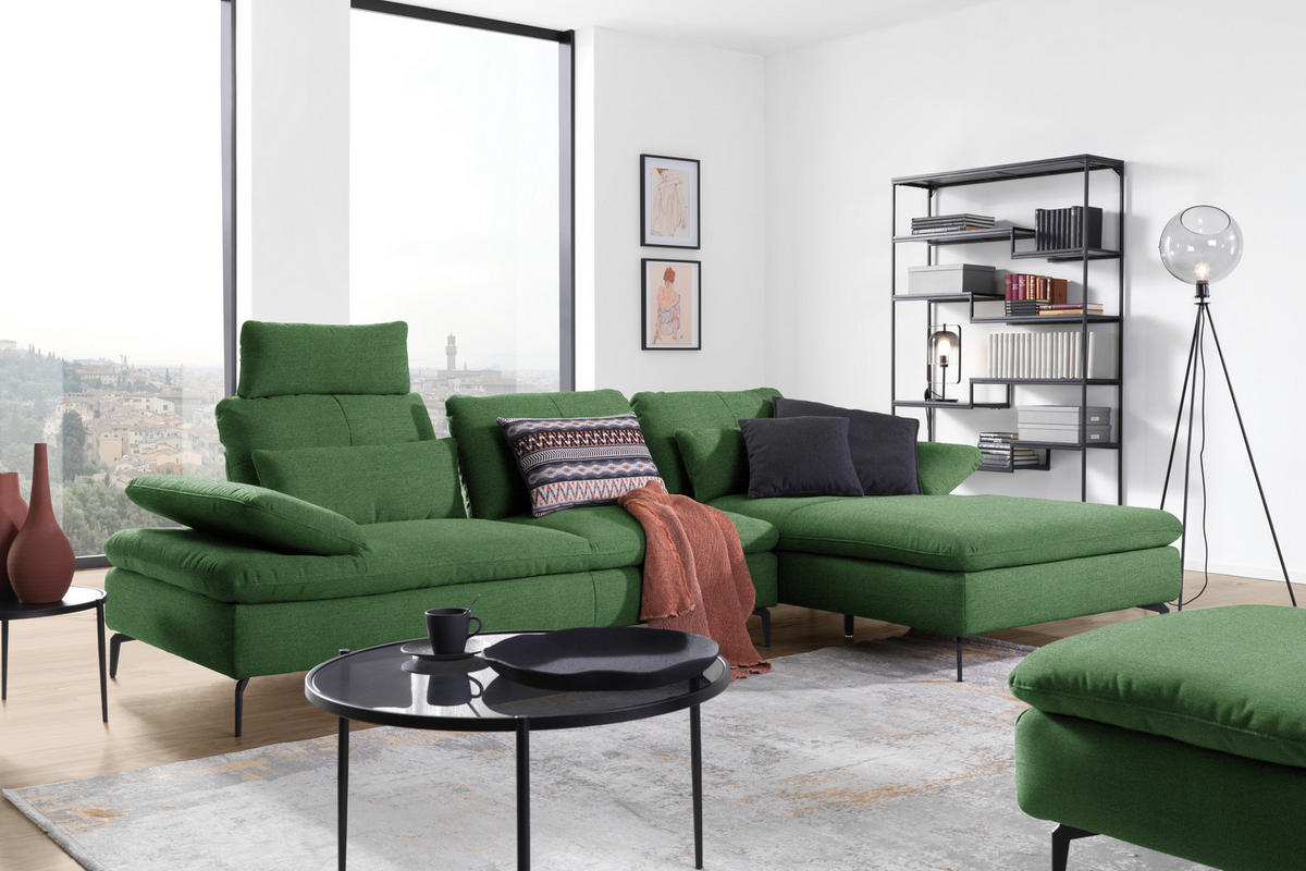 ECKSOFA in Webstoff Grün  - Schwarz/Grün, Design, Textil/Metall (301/179cm) - Chilliano
