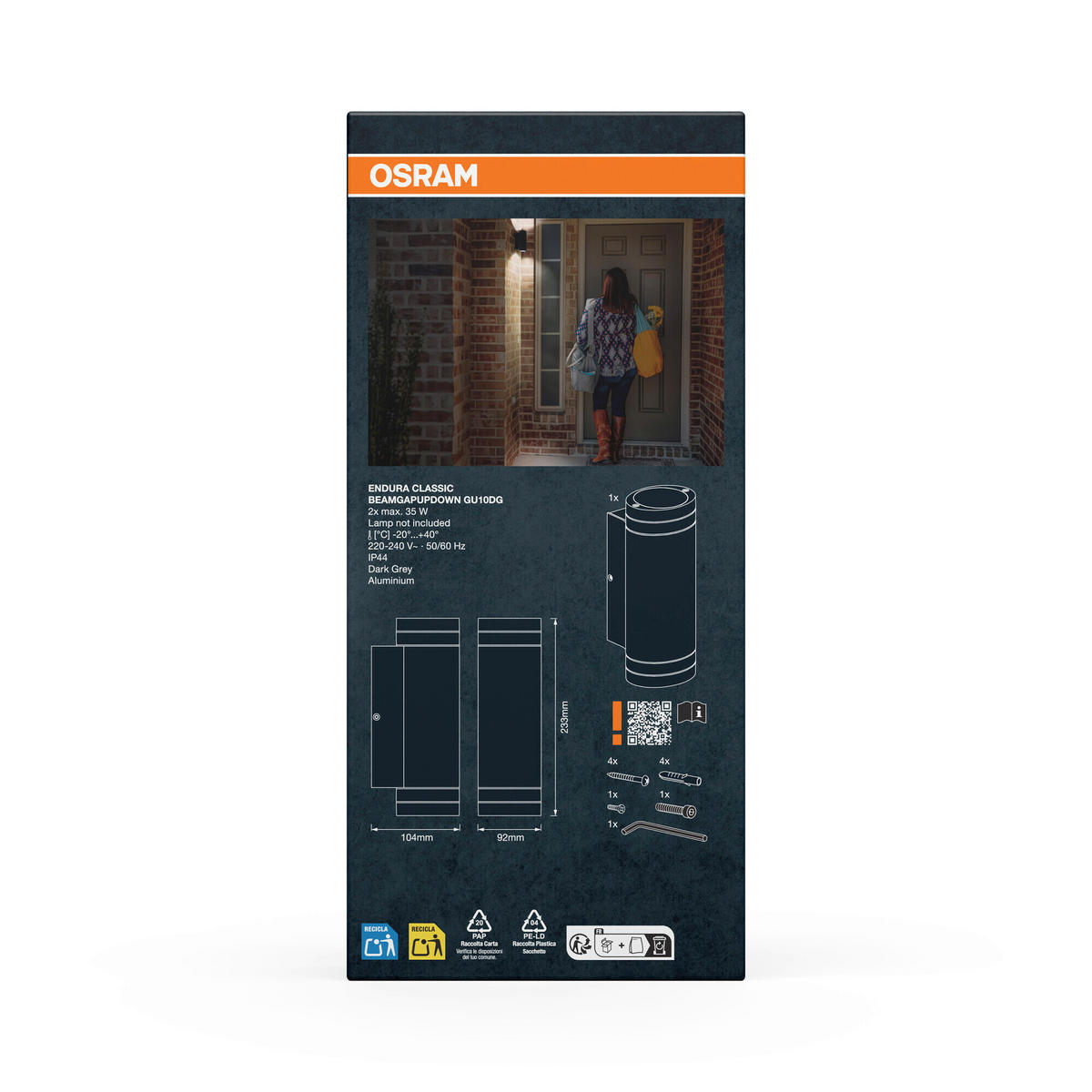 AUßENLEUCHTE 10,4/9,2/23,3 cm   - Dunkelgrau, Basics, Glas/Metall (10,4/9,2/23,3cm) - Osram