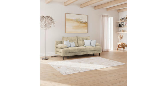 SCHLAFSOFA Chenille Beige Rückenkissen, Armlehnenkissen, Bettkasten, Schlaffunktion, Rücken echt  - Beige/Schwarz, KONVENTIONELL, Textil/Metall (203/94/96cm) - Carryhome