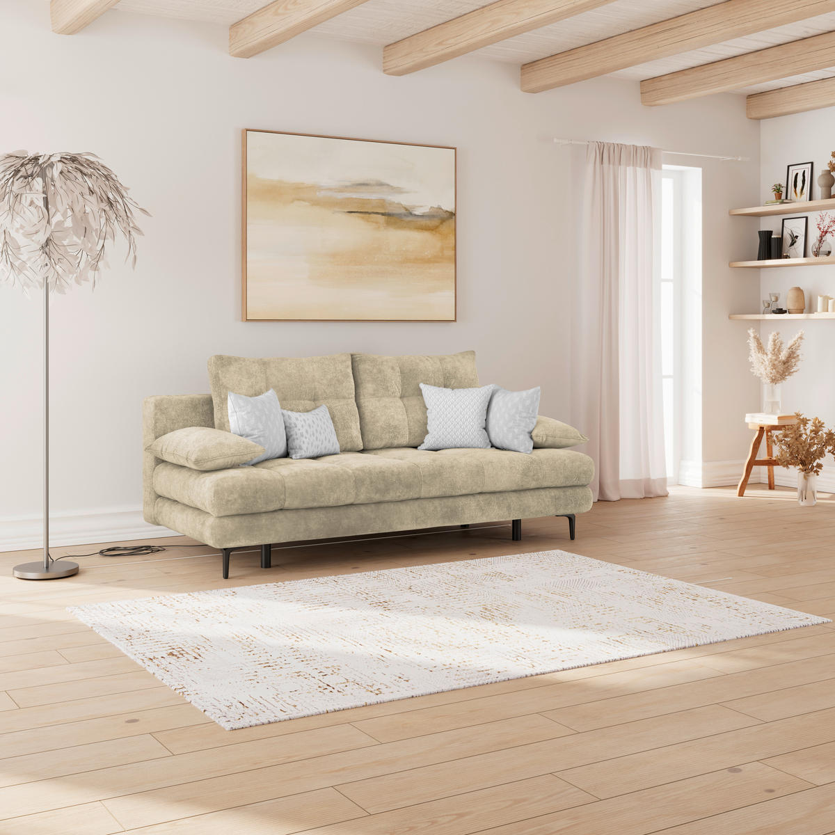 SCHLAFSOFA Chenille Beige  - Beige/Schwarz, Konventionell, Textil/Metall (203/94/96cm) - MID.YOU