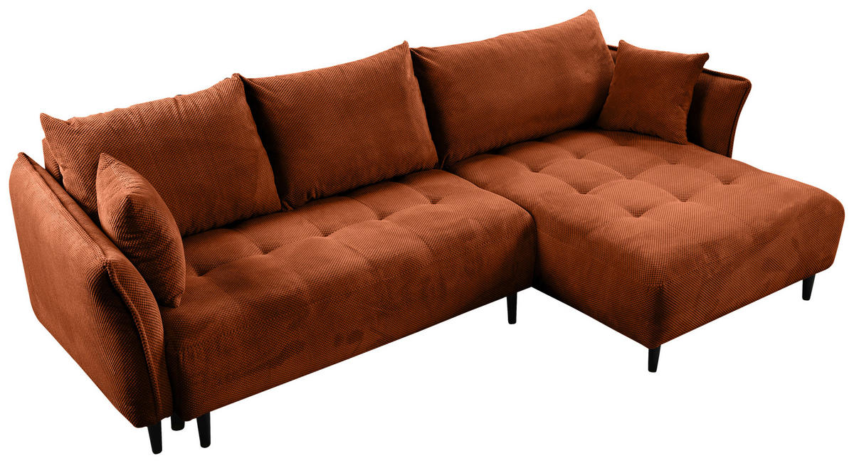 ECKSOFA in Chenille Rostfarben  - Rostfarben/Schwarz, Konventionell, Holz/Textil (290/160cm) - MID.YOU