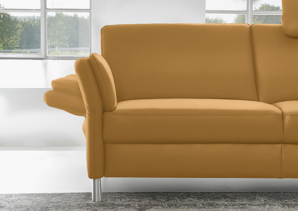 3-SITZER-SOFA in Leder Senfgelb  - Senfgelb/Alufarben, Design, Leder/Metall (190/82/99cm) - Dieter Knoll