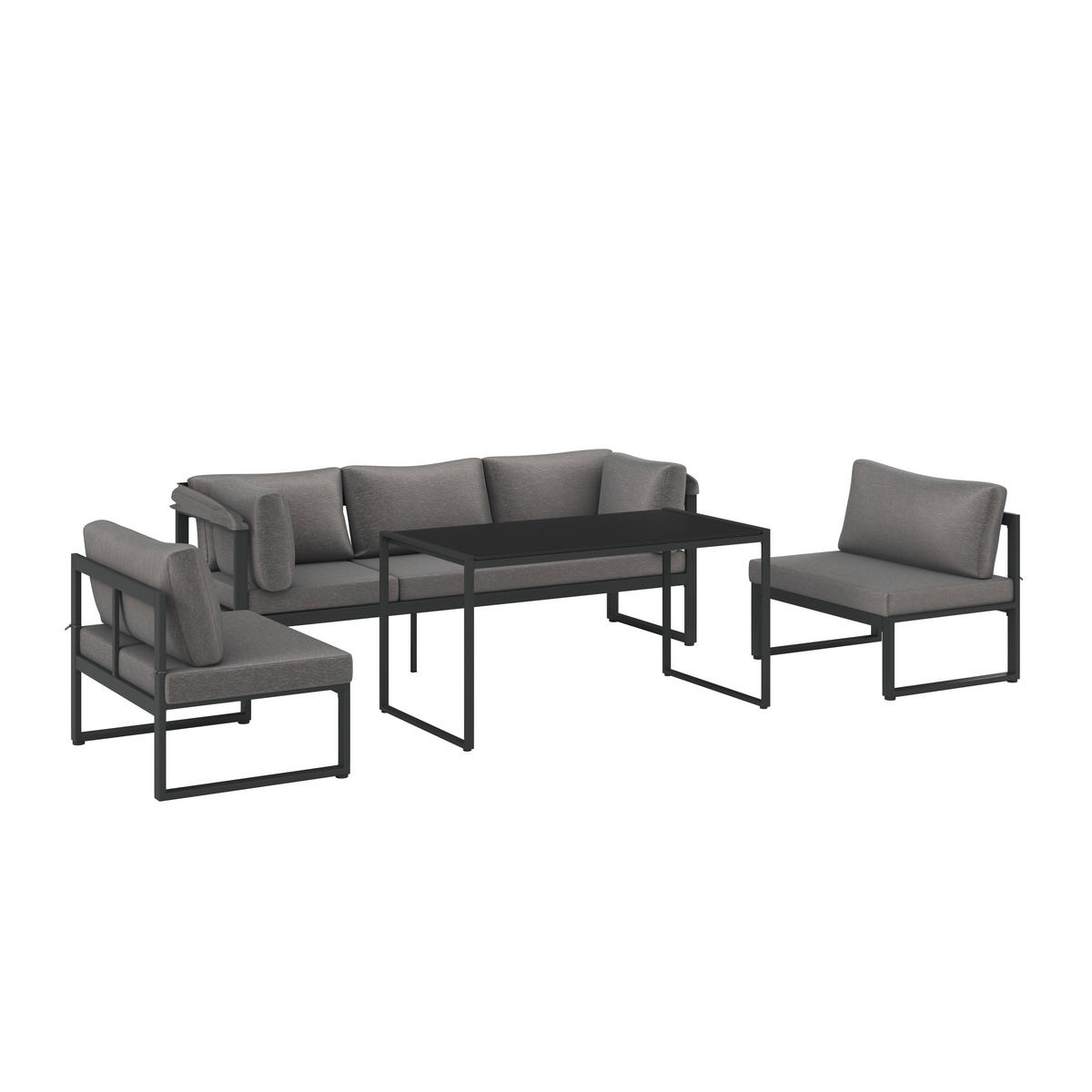 JEDÁLENSKÁ TERASOVÁ SÚPRAVA 4-dielne, kov, sklo, textil - sivá/antracitová, Modern, kov/textil (213/67/70cm) - Ambia Garden