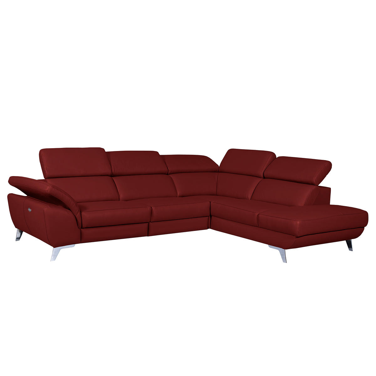 ECKSOFA Echtleder Rot  - Silberfarben/Rot, Design, Leder/Metall (283/228cm) - Livetastic