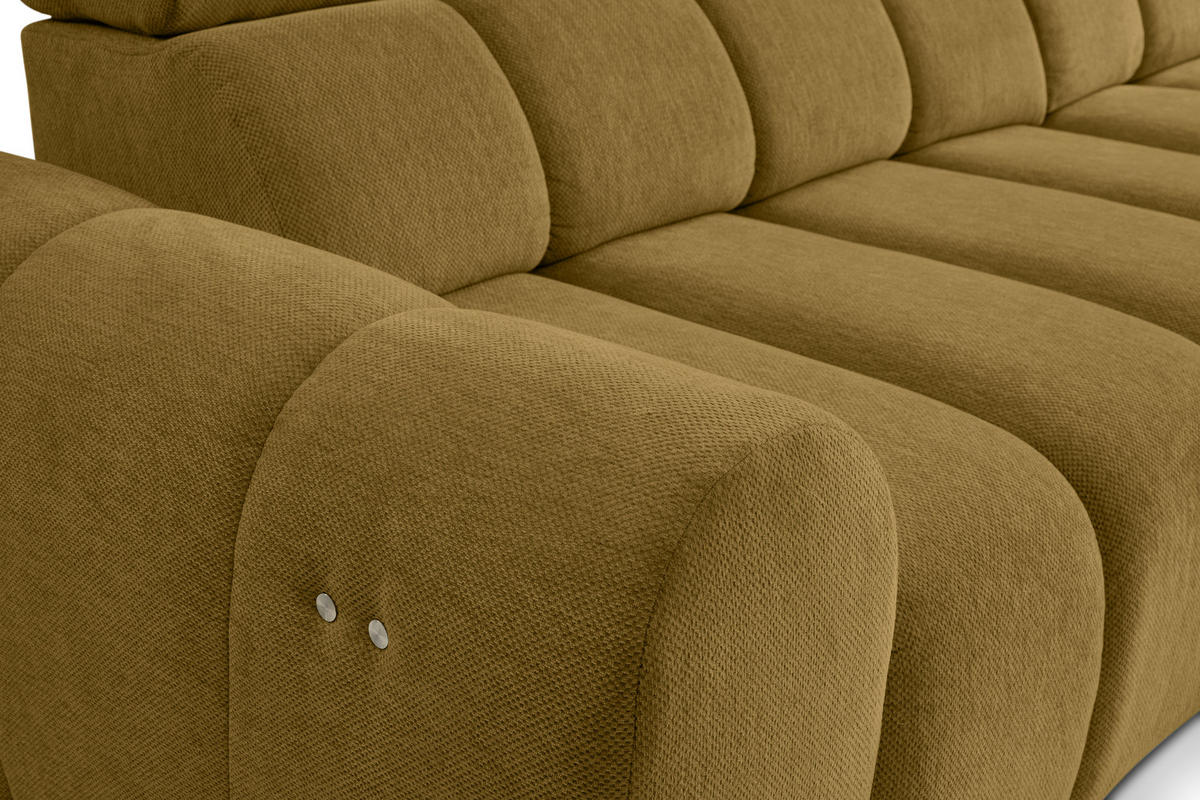 ECKSOFA Gelb Chenille Bettkasten, Rücken echt, Kopfteilverstellung, Sitzvorzug  - Gelb/Schwarz, Design, Kunststoff/Textil (290/152cm) - Stylife