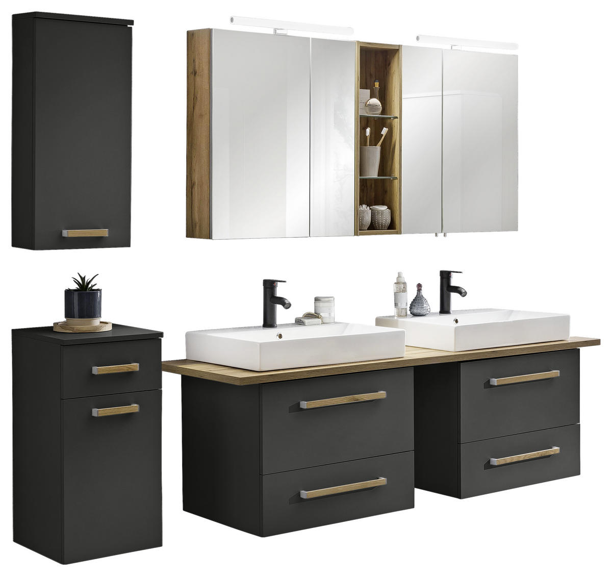 BADEZIMMER  in 165,2 cm  - Eichefarben/Anthrazit, KONVENTIONELL, Glas/Keramik (165,2cm) - Stylife
