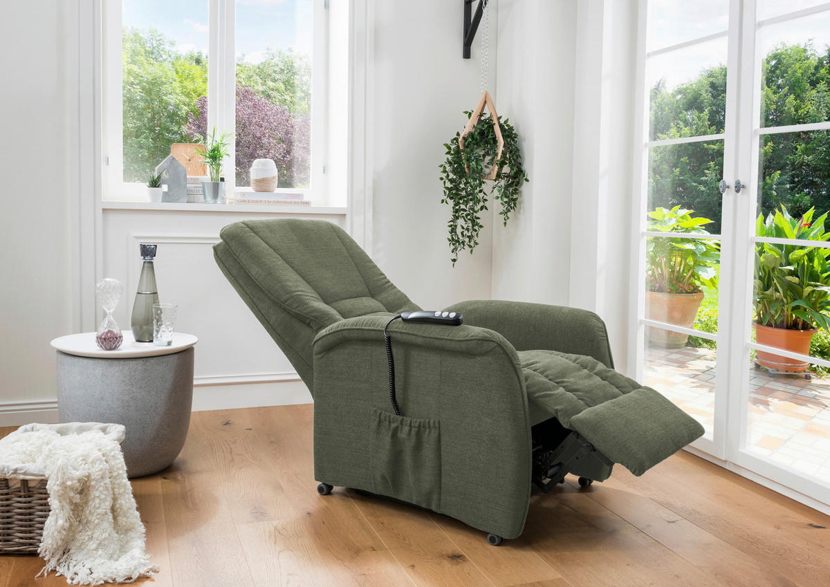 FERNSEHSESSEL  mit Fußteilverstellung, Rücken echt Struktur Dunkelgrün  - Dunkelgrün/Schwarz, Design, Kunststoff/Textil (77/107/88cm) - Livetastic