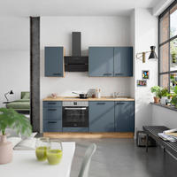 KÜCHENBLOCK Easytouch 210 cm  in Eichefarben, Dunkelblau  - Eichefarben/Schwarz, MODERN, Holzwerkstoff/Metall (210cm) - Nobilia