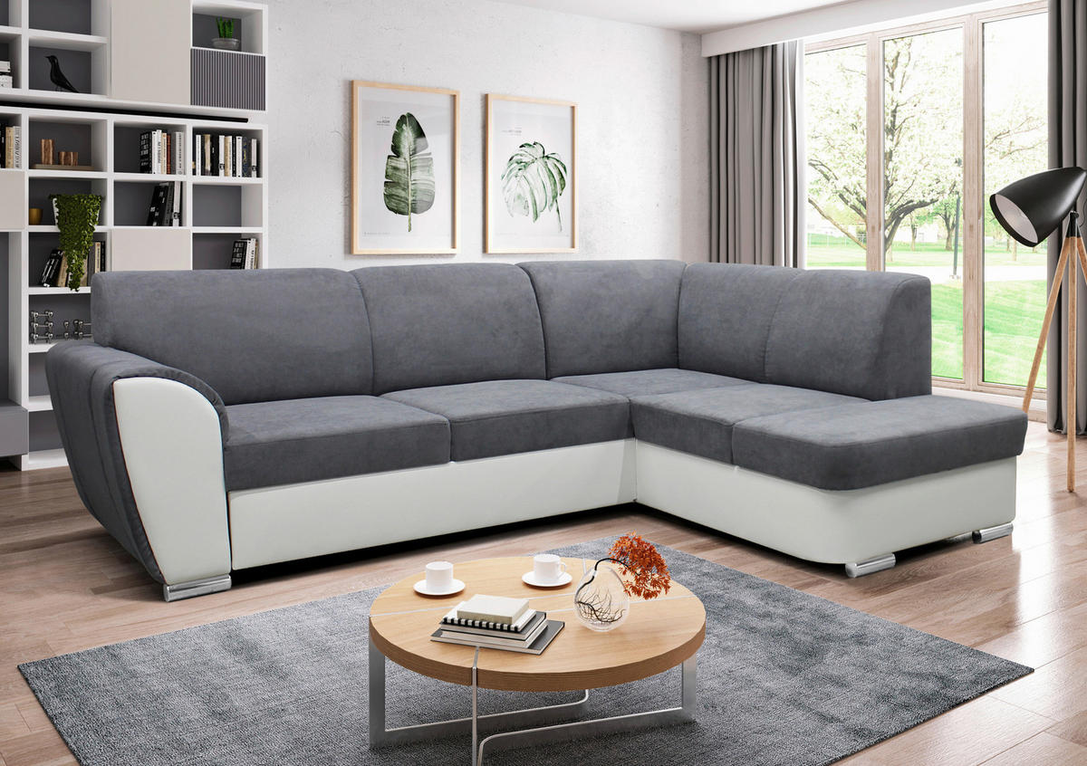 ECKSOFA in Velours Grau, Weiß  255/196 cm  - Silberfarben/Weiß, Design, Kunststoff/Textil (255/196cm) - MID.YOU