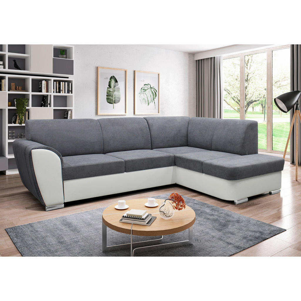 Thumbnail - Mid.you Ecksofa, Grau, Weiß, Textil, 3-Sitzer, Ottomane rechts, L-Form, 255x196 cm, Made in EU, Wohnzimmer, Sofas & Couc...
